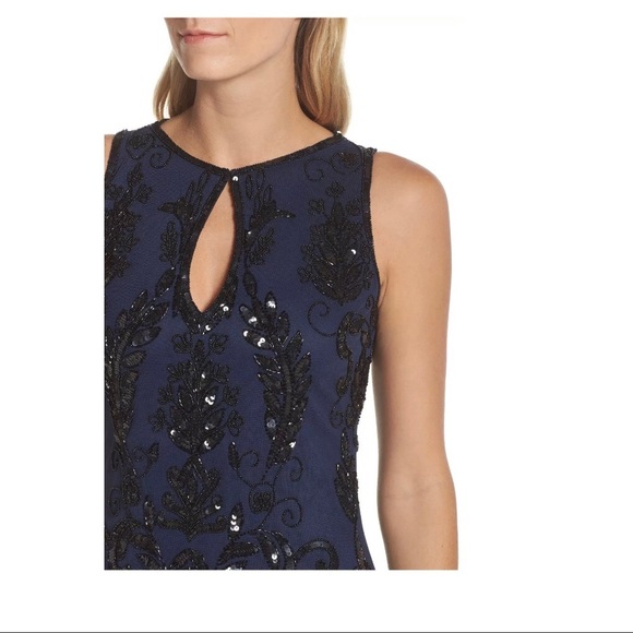 NWT Pisarro Nights Beaded Pencil‎ Dress Navy [ SZ 2 ] - Picture 6 of 7
